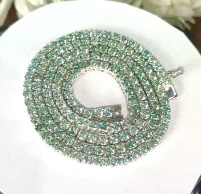 13.00 Ct, 3mm, 18'' Ice Blue Diamonds Tennis Necklace- Great Luster. VIDEO