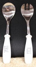 Rae Dunn Serving Utensils Large Spoon and Large Fork inscribed SERVE  TOSS