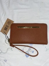 STEVE MADDEN WALLET WRISTLET COGNAC SMOOTH TEXTURED FANTASTIC  