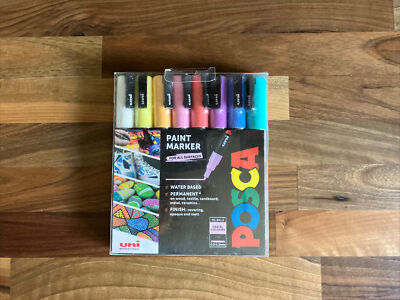 Uni Posca PC-3M Paint Marker 8 Pastel Colours Bullet 0.9-1.3mm Fine New Pale