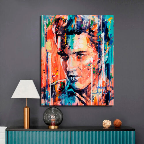 ELVIS PRESLEY PRINT ON STRETCHED CANVAS PRINTS  ABSTRACT ART DECOR WATERCOLOR  - Picture 1 of 5