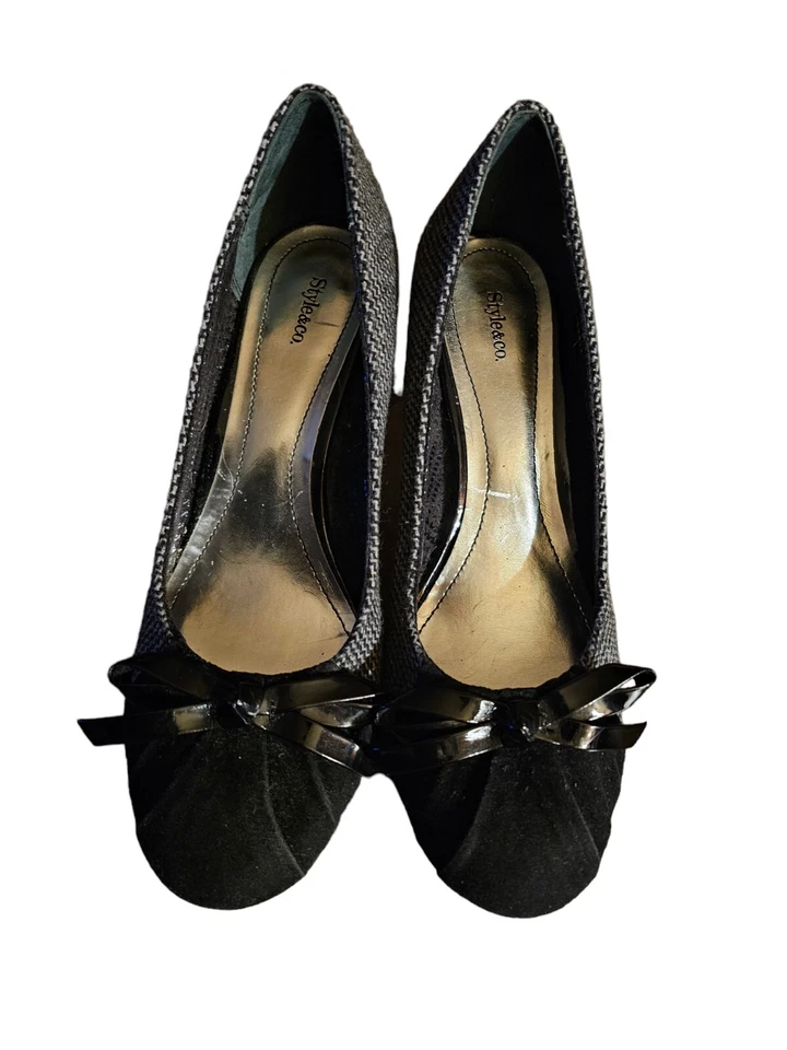 Style&co Mujer Tacón 3" Blanco y Negro Talla 8M Tela Tweed y Gamuza Diseño Foto 3 de 4