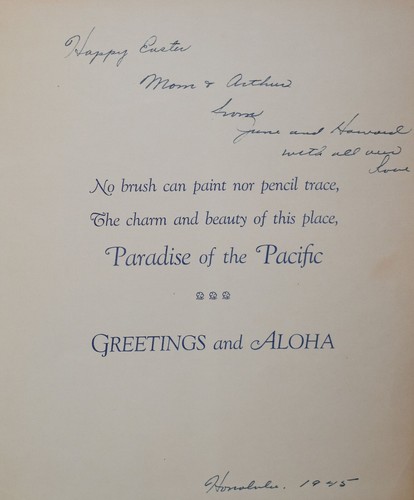 164e. 1945 GREETINGS & ALOHA, PRINT FOLDER "PARADISE OF THE PACIFIC" HONOLULU HI - Picture 2 of 2