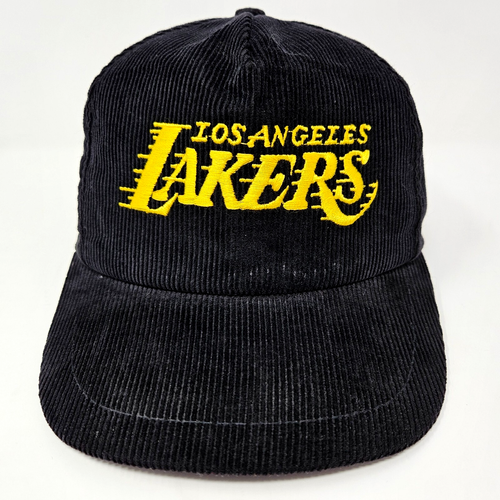 Vintage 80s Los Angeles Lakers Universal Industries Black Corduroy Snapback Hat - Picture 2 of 11