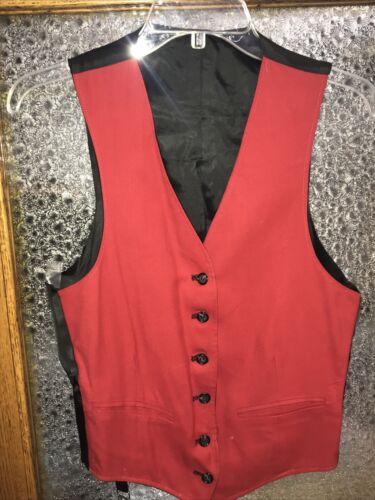 Vtg Red Reversible Black Wool Gabardine Button Front Buckle Back Vest 38