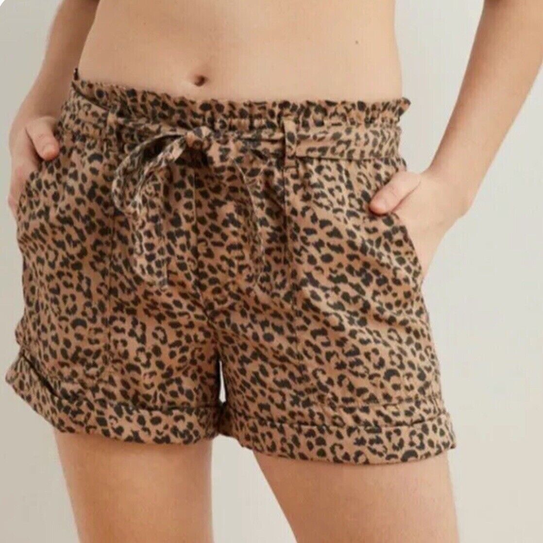 Aerie Leopard Print Shorts High Rise Ruffle Casual Boho Elastic Waist Size XS