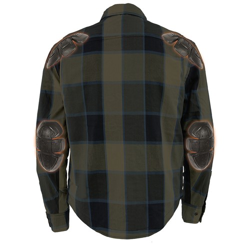 CAMICIA BIKER UOMO IN PELLE MILWAUKEE A QUADRI IN FLANELLA CON ARMATURA OMOLOGATA CE - Foto 18 di 126