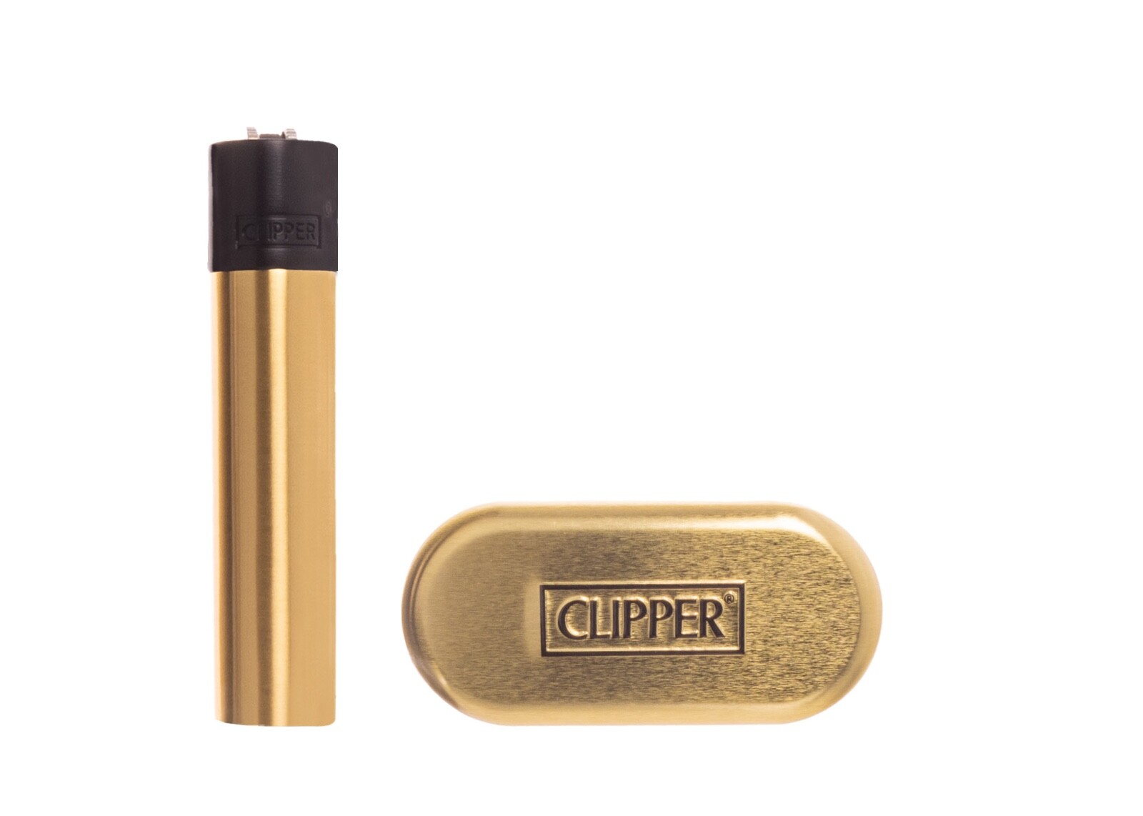 1x Clipper Black & Gold Full Metal Lighter Regular Flame With Gift Box