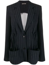 Nina Ricci Paris Pinstripe Peplum Blazer Jacket Navy Oversized FR34 NWT 3125