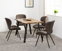 WAVE EDG OAK EFFECT BLACK DINING SET WITH 4 SEATER BROWN FAUX LEATHER CHAIRS