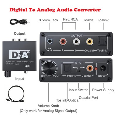 Digital Analog Converter Audio Wandler Konverter Optischer Koaxial Birectional
