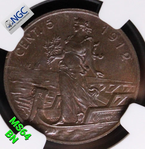 5 Centesimi 1912 -R. Italy, Vittorio Emanuele III. KM-42. BU NGC MS64BN