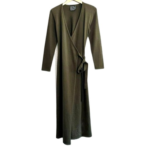 Lennie Wrap Sweater Dress Thick Olive Green Tie Waist Maxi Long Sleeve Sz Small