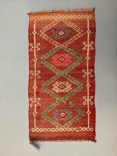 Vintage Turkish Mini Kilim 83x41 cm Wool Small Kelim Runner, shabby Chic