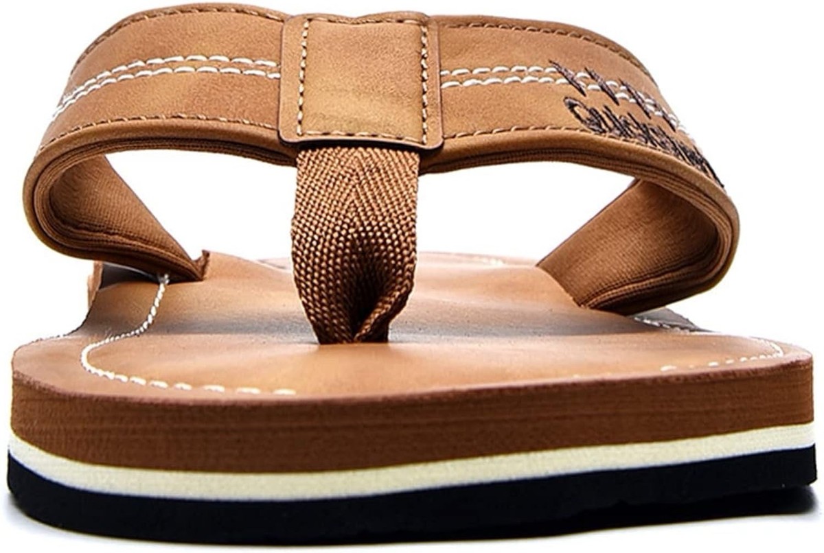 Mens Flip Flops Leather Thong Sandals Arch Support Beach Slippers Amazon.com | WateLves Mens-Flip-Flops-Thong-Sandals-with  main image 2