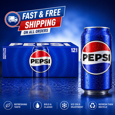 Pepsi Cola Soda Pop, 12 fl oz, 12 pack Cans- Free Shipping USA