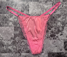 NWT VICTORIA'S SECRET PINK SATIN SMOOTH LACE ADJUSTABLE STRAP V STRING PANTIES