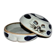 Vtg Takahashi Grumpy Cat Trinket Box Cobalt Gray Pottery San Francisco Japan A+!