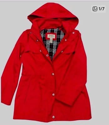 LONDON FOG Anorak Hooded  All-Weather Rain Plaid Zip Trench Coat Jacket 