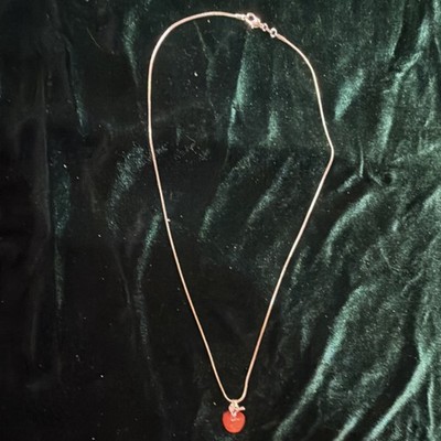 Sterling Silber 925 Apfel Anhänger Halskette Schlangenkette Rot Charm Natur
