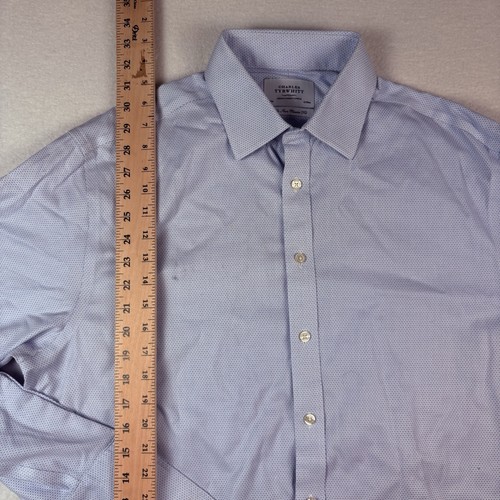 Charles Tyrwhitt Oberhemd Herren 17 34 klassische Passform bügelfrei geometrisch. Blau - Bild 8 von 10