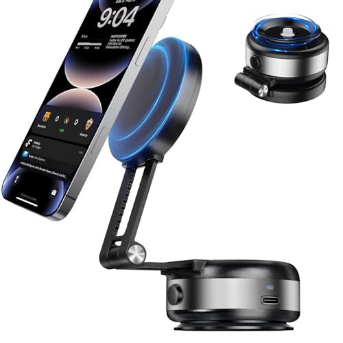 360° Rotating Magnetic Phone Mount - Secure Silver Vacuum Suction for Hands-Free Driving  