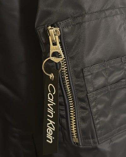 Calvin Klein Bomber Jacket Mens Medium Navy Zip Pocket - Picture 2 of 5
