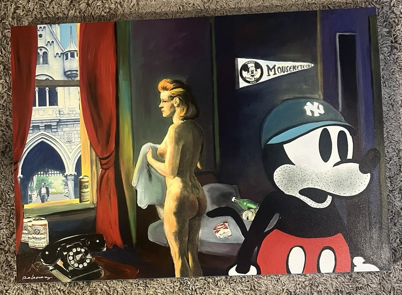 02/125 Rare Nelson De La Nuez “Mickeys Day Off” Oil Painting 37”x 26”