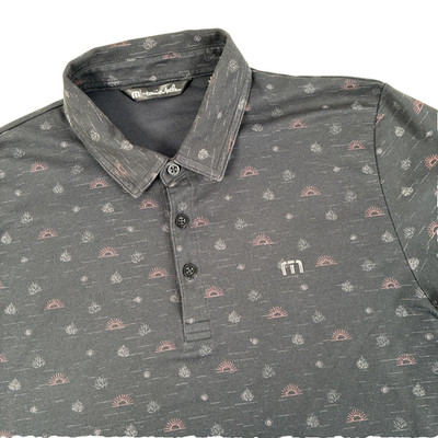 Mens Travis Mathew Golf Short Sleeve Polo Shirt Size Large Black Graphic Print