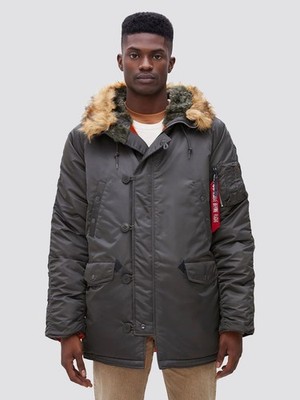 New Alpha Industries N-3B Parka Jacket Gunmetal Grey Red - 2XL Extra Large Men