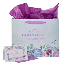 Purple Gift Bag w/Card & Tissue Paper Set - God's Grace - Colossians 4:18, Large