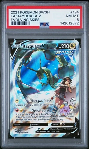 PSA 8 Rayquaza V Secret Rare #194 2021 Pokemon Evolving Skies 142612872