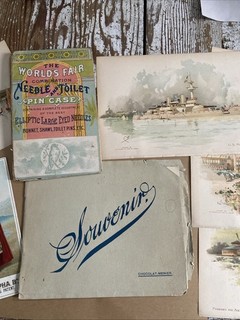 1893 Columbian Expo Ephemera Lot Needles Trade Card Chocolat Menier Souvenir