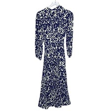 Zara Emilie Dress L Navy Blue White Midi Shirt Dress Button Front Collared