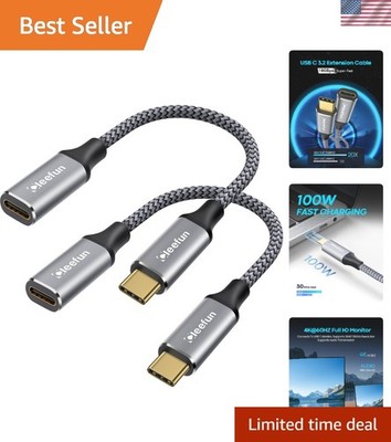 Durable 1ft USB-C Extension Cables (2-Pack) - Braided, Fast Charge, 4K Ready