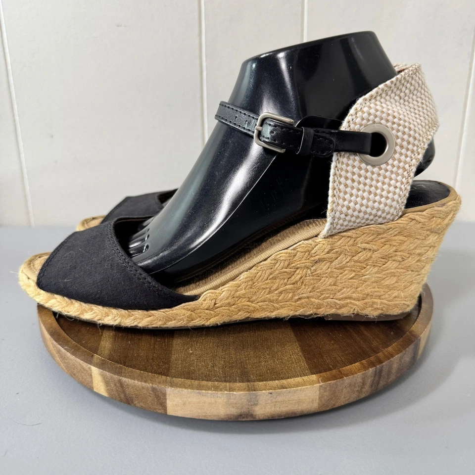 Sandalias de cuña alpargata negras Lucky Brand correa al tobillo punta abierta informales talla 9,5 Foto 3 de 4
