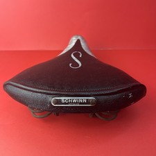 Vintage Schwinn Approved S Bicycle Seat Saddle Black White Made in USA Used