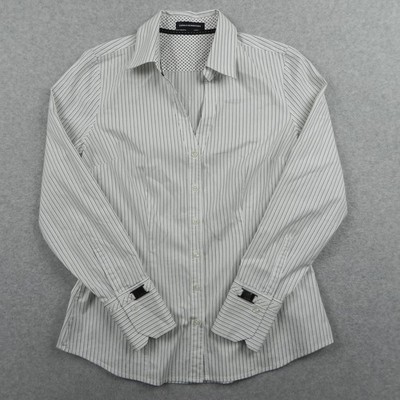 Express Design Studio Shirt Top Womens Medium Button White Striped Long Sleeve