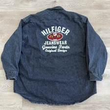 VTG Tommy Hilfiger Chore Shirt Jacket Men XL Embroidered Chain stitch Denim Jean