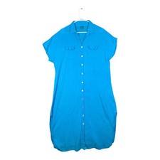Zury Turquoise Cotton Gauze Maxi Shirt Dress Short Sleeve Button Front One Size