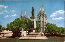 Brigham Young Monument Salt Lake City Utah Mormon Temple Kodachrome Postcard Vtg