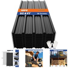 Corrugated Metal Roofing Panels 10Pcs 52.4 Ft  Black Galvanized Steel Roof Panel