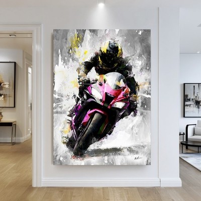 Leinwand Bild Motorrad Sport Abstrakt Wanddeko Kunst Wandbilder Modern 8617