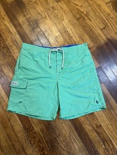 Polo Ralph Lauren Swim Trunks Mens XL Green Cargo Drawstring Lined Blue Pony