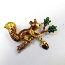 Gold Plated Squirrel Crystal Pin Brooch
