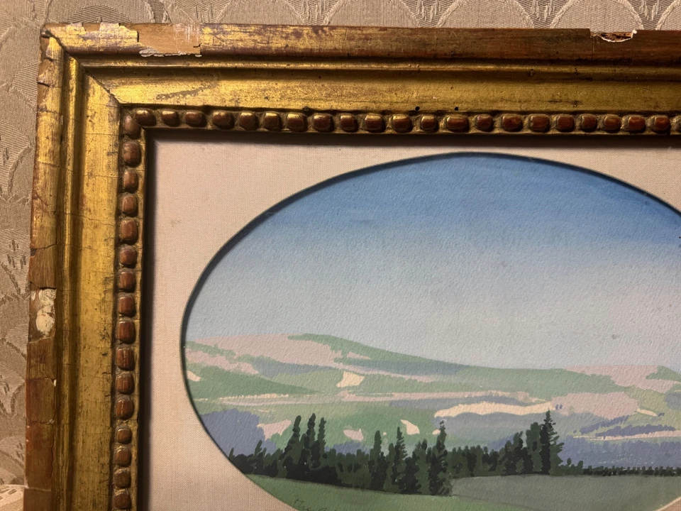 H Lyman 1971 "A Landscape Scene" Oval Watercolor/Gouache Painting -Signed/Framed - Image 2 of 4