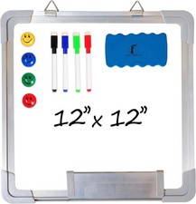 Whiteboard Set - 12 x 12 in Dry Erase Board with 1 Magnetic Dry Eraser, 4 Dry