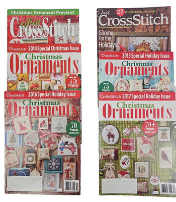 Just Cross Stitch Magazine Christmas Ornaments Lot of 6 Crafting Sewing Handmade