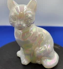 Vintage Fenton Opalescent Iridescent Sitting Cat Figurine 3.5" signed