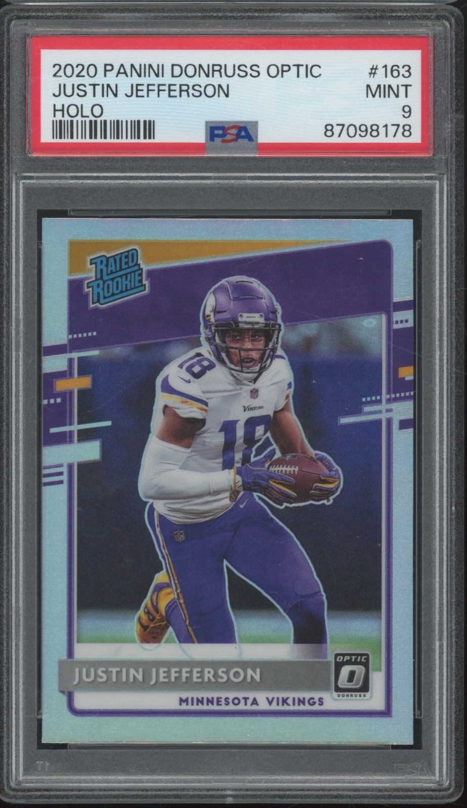 2020 Panini Donruss Optic Holo #163 Justin Jefferson RC Rookie Mint PSA 9 view 1